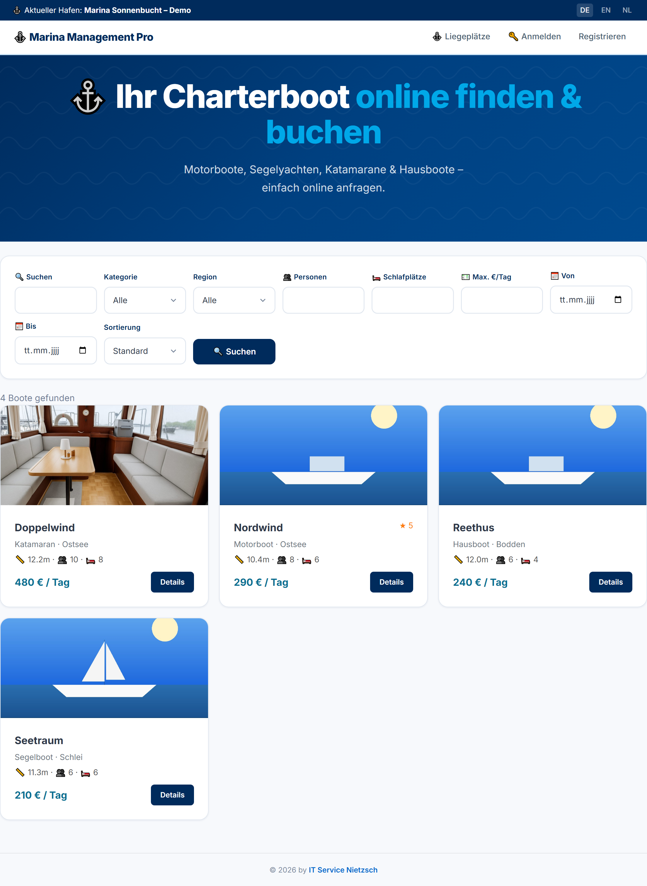 Boat charter management in ITN Marina Management